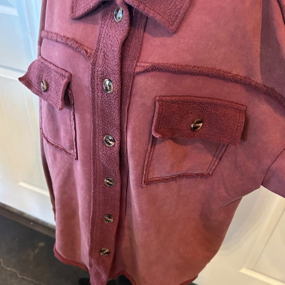 Easel Marsala Rust Mineral Wash Raw Edge Terry Shacket L - Picture 4 of 8